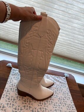 NWT Unilady White Western Knee-High Leather Boots 7.5